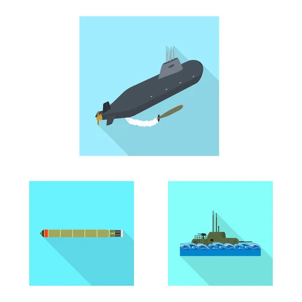 Geïsoleerde object van militaire en nucleaire pictogram. Set van militaire en schip voorraad vectorillustratie. — Stockvector