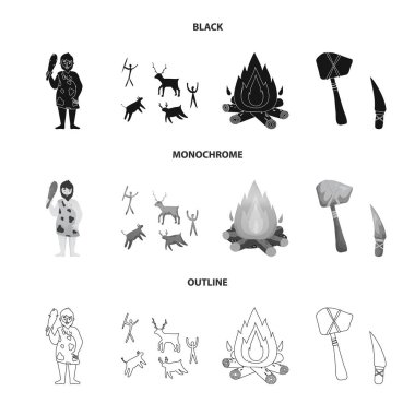 Evrim ve Neolitik sembolün izole nesne. Evrim ve ilkel stok vektör çizim koleksiyonu.