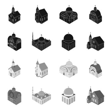 Tapınağın vektör tasarımı ve tarihi simge. Tapınak koleksiyonu ve ağ için inanç sembolü.