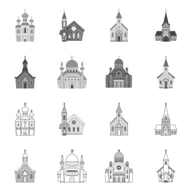 Kült ve tapınak sembolü vektör tasarımı. Kült ve cemaat stok vektör illüstrasyon seti.