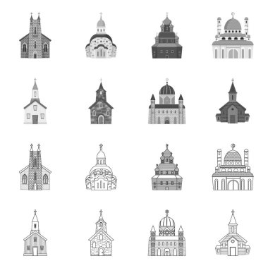 Kült ve tapınak simgesinin izole nesne. Stok için kült ve cemaat vektör simgesi seti.