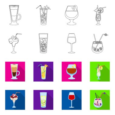 Likör ve restoran sembolü izole nesne. Stok için içki ve madde vektör simgesi koleksiyonu.