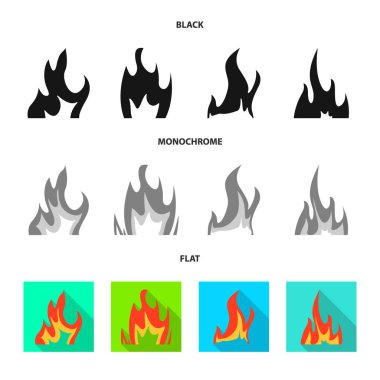 Parlak ve tehlikeli bir işaretizole nesne. Stok için parlak ve orman yangını vektör simgesi koleksiyonu.