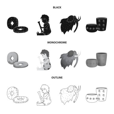 Evrim in vektör tasarımı ve neolitik sembol. Web için evrim ve ilkel stok sembolü koleksiyonu.