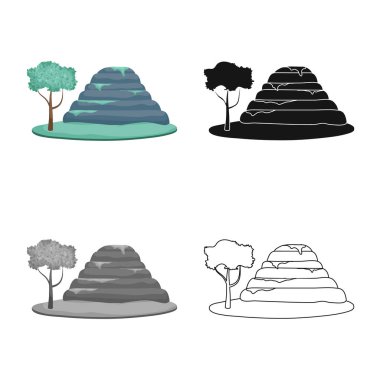 Dağların vektör illüstrasyon ve defne logosu. Web için dağların ve okyanus stok sembolünün toplanması.