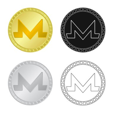 Sikke ve para sembolü vektör tasarımı. Hisse senedi için bozuk para ve teknoloji vektör simgesinin toplanması.