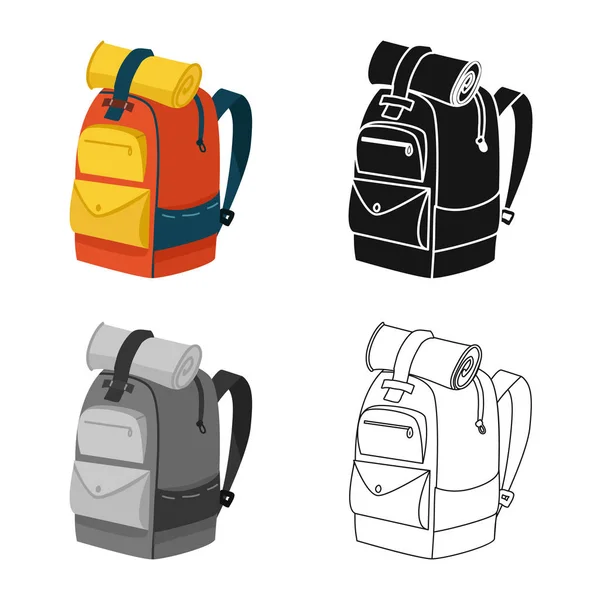 Ilustración vectorial de la mochila y el símbolo del bolso. Conjunto de mochila y símbolo de stock de senderismo para web . — Vector de stock