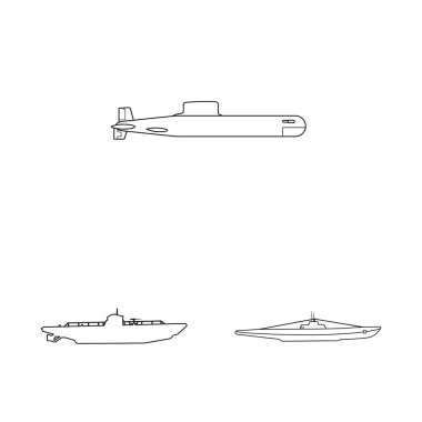 Tekne ve Deniz Kuvvetleri işareti vektör çizimi. Tekne ve hisse senedi için derin vektör ikon koleksiyonu.