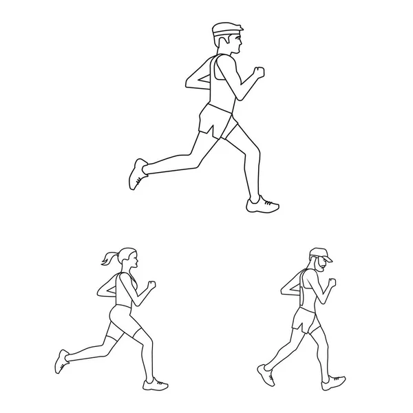 Векторная иллюстрация упражнений и логотип спринтера. Набор упражнений и символ запаса марафона для сети . — стоковый вектор