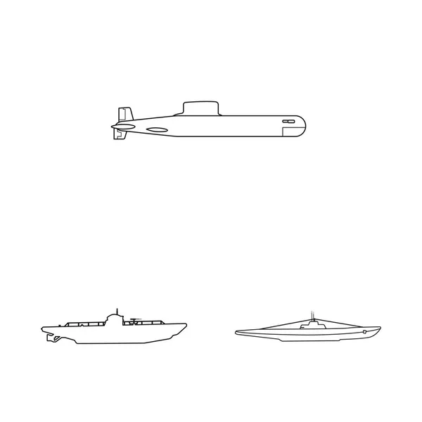 Векторні ілюстрації човна і військово-морського знака. Колекція човнів і глибоких векторних значків на складі . — стоковий вектор