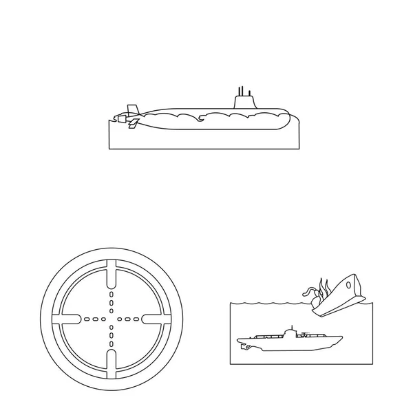 Векторный дизайн лодки и военно-морского символа. Набор векторной иллюстрации лодки и глубокого запаса . — стоковый вектор