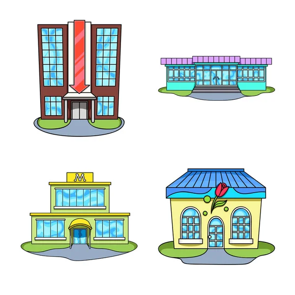 Векторная иллюстрация супермаркета и строительного символа. Коллекция иллюстраций супермаркета и городского фондового вектора. — стоковый вектор