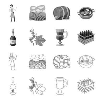 Çiftlik ve üzüm bağının izole edilmiş bir sembolü. Ağ için tarım ve ürün amblemi koleksiyonu.