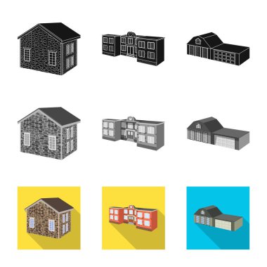 Cephe ve konut logo yalıtılmış nesne. Cephe ve altyapı hisse senedi vektör çizim seti.