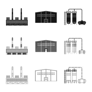 Üretim ve yapısı logo vektör tasarımı. Üretim ve stok için teknoloji vektör simge kümesi.