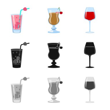 Likör ve restoran logosu vektör tasarımı. Web için içki ve bileşen stok sembolü koleksiyonu.