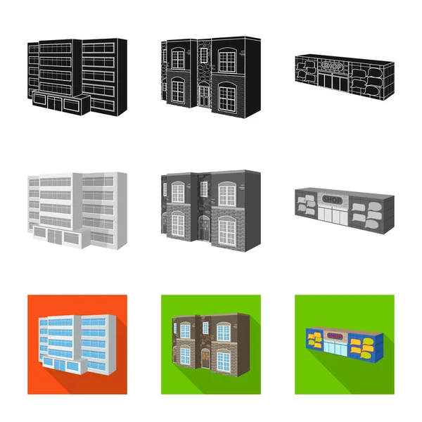 Vektor-Design von Fassade und Gehäusesymbol. Fassaden- und Infrastrukturvektorsymbole für Aktien. — Stockvektor