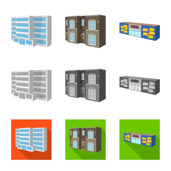 Objeto aislado de fachada y signo de vivienda. Conjunto de símbolo de stock de fachada e infraestructura para web . — Vector de stock