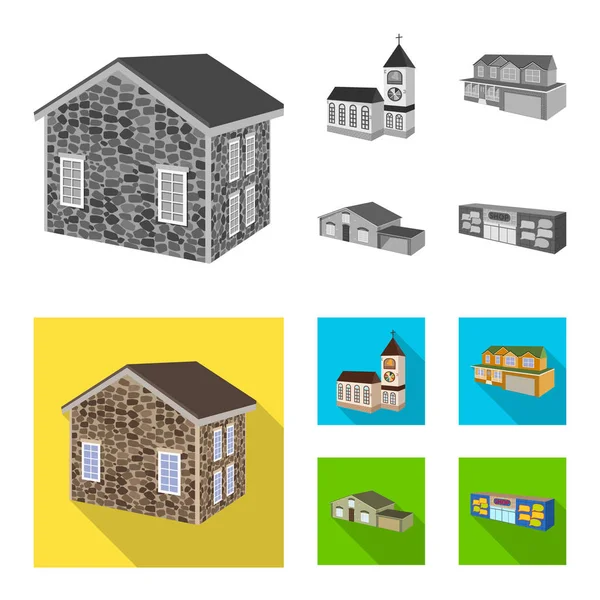 Ilustracja wektorowa elewacji i logo mieszkań. Zestaw symbol giełdowy elewacji i infrastruktury dla sieci web. — Wektor stockowy