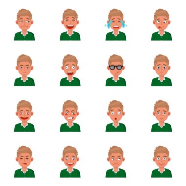 Yüz ve erkek ikonunun vektör tasarımı. Yüz kümesi ve genç hisse senedi vektör çizimi.