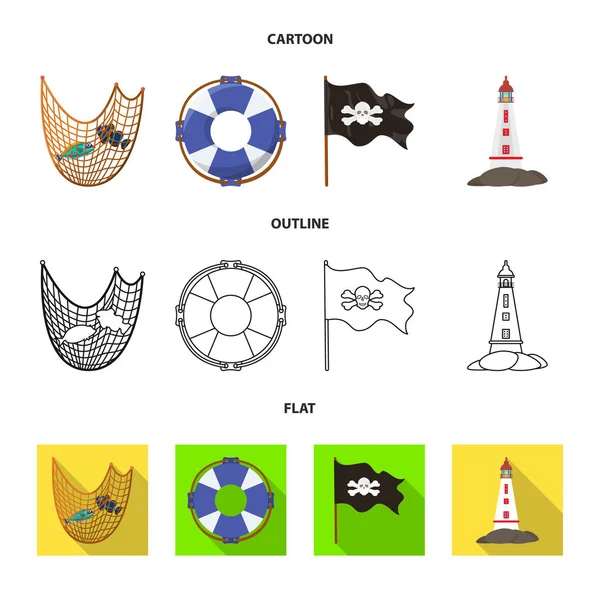 Diseño vectorial del logotipo de viaje y atributos. Conjunto de viaje e ilustración del vector de stock de mar . — Archivo Imágenes Vectoriales
