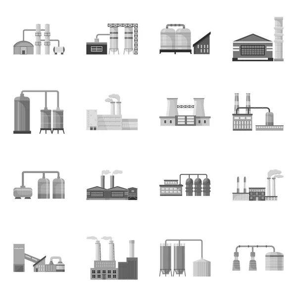 Vektorillustration des Fabrik- und Industrielogos. Sammlung von Fabrik- und Architekturvektorsymbolen für Aktien. — Stockvektor