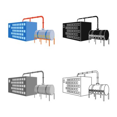 Fabrika ve bitki simgesivektör illüstrasyon. Fabrika ve çelik stok vektör illüstrasyon seti.