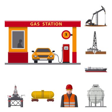 Petrol ve gaz logo yalıtılmış nesne. Petrol kümesi ve hisse senedi için benzin vektör simgesi.
