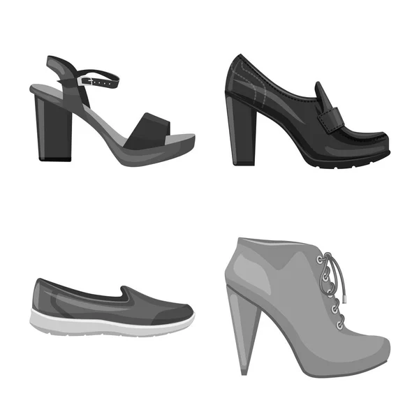 Vektor design av skodon och kvinna symbol. Uppsättning av skor och fot aktiesymbol för webben. — Stock vektor