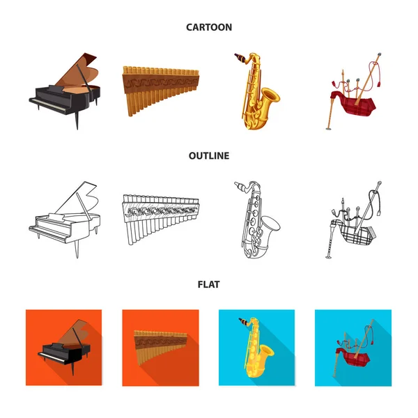 Ilustración vectorial de música y sintonía. Conjunto de música e ilustración de vector de stock de herramientas . — Vector de stock