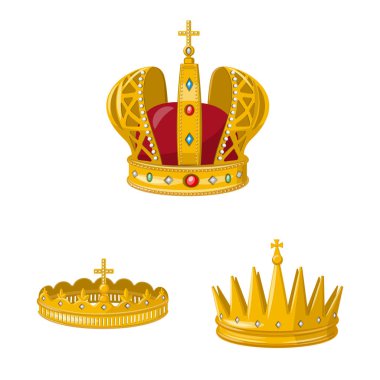 Monarşi ve altın logo vektör tasarımı. Hisse senedi için monarşi ve heraldic vektör simgesi kümesi.