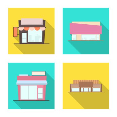 Butik ve inşaat logosu vektör tasarımı. Web için butik ve cityscape stok sembolü seti.
