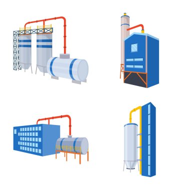 Fabrika ve endüstri sembolü vektör tasarımı. Stok lar için fabrika ve endüstriyel vektör simgesi kümesi.