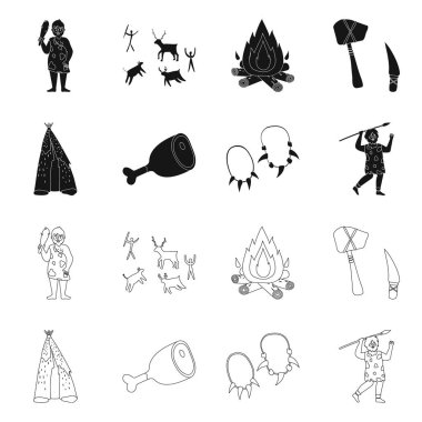 Evrim in vektör tasarımı ve neolitik sembol. Evrim seti ve ilkel stok vektör illüstrasyon.