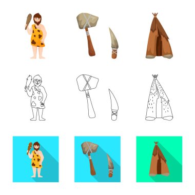 Evrim ve neolitik sembolün vektör illüstrasyonu. Web için evrim ve ilkel stok sembolü koleksiyonu.