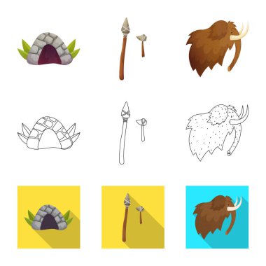 Evrimin izole nesnesi ve neolitik işaret. Web için evrim ve ilkel stok sembolü koleksiyonu.