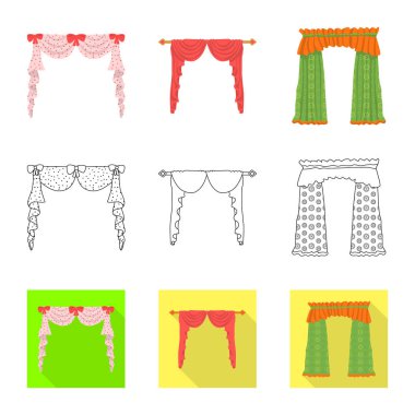 Perde ve perdeler simgesivektör illüstrasyon. Web için perde ve panjur stok sembolü koleksiyonu.