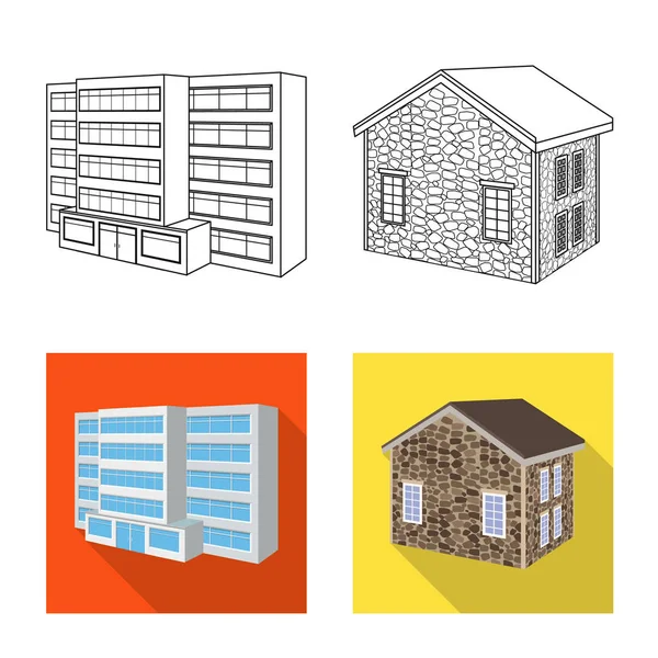 Isolerade objekt av fasad och bostäder tecken. Uppsättning av fasaden och infrastruktur vektor ikonen för lager. — Stock vektor
