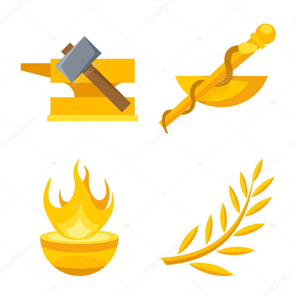 Isolated object of attributes and greek logo. Collection of attributes and god stock symbol for web.