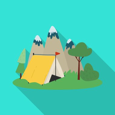 Çadır ve peyzaj işareti izole nesne. Stok için çadır ve yolculuk vektör simgesinin toplanması.