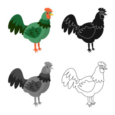 Horoz ve kuş simgesi vektör tasarımı. Web için horoz ve tüy stok sembolü Koleksiyonu.