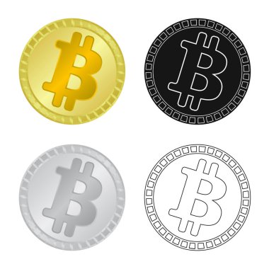 Bozuk para ve kripto para işaretinin yalıtılmış nesnesi. Hisse senedi için bozuk para ve iş vektör simgesi kümesi.