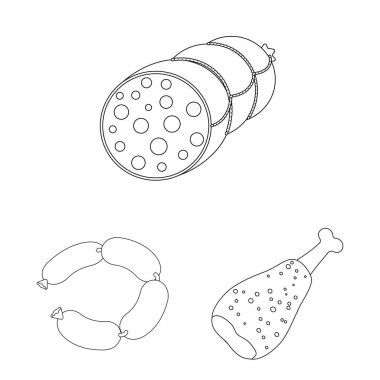 Vektör çizimi işareti eti ve jambon. Et ve web için hisse senedi simgesi yemek koleksiyonu.