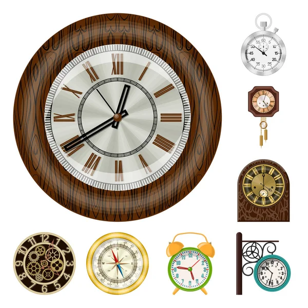 Diseño vectorial del reloj y la señal de tiempo. Conjunto de reloj y círculo icono de vector para la acción . — Vector de stock