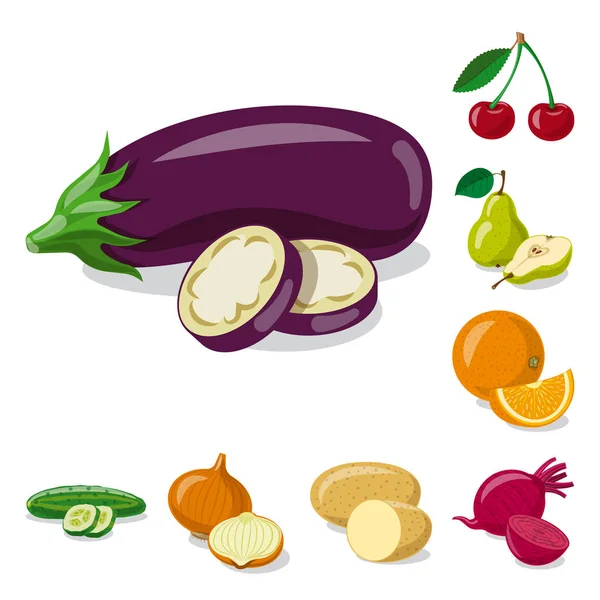 Vector illustration of vegetable and fruit sign. Collection of vegetable and vegetarian stock vector illustration. — Stock Vector