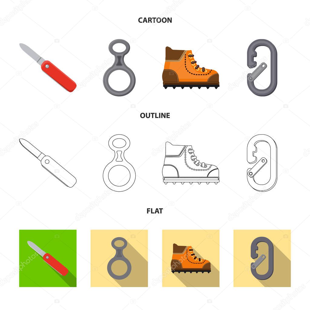 Vector design of mountaineering and peak symbol. Set of mountaineering and camp stock symbol for web.