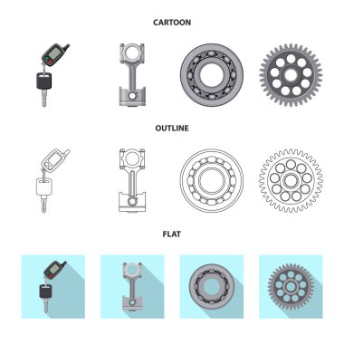 Otomatik ve bölüm işareti yalıtılmış nesne. Oto, araba hisse senedi vektör çizim topluluğu.