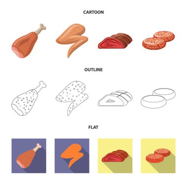 Eti ve jambon logosu yalıtılmış nesne. Et ve hisse senedi için pişirme vektör ikon koleksiyonu.