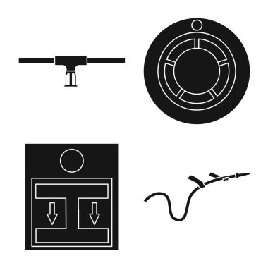 İtfaiyeciler ve yangın simgesi vektör tasarımı. Stok için itfaiye ciler ve hizmet vektör simgesi kümesi.