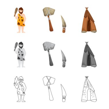 Evrimin izole nesnesi ve neolitik logo. Evrim seti ve ilkel stok vektör illüstrasyon.